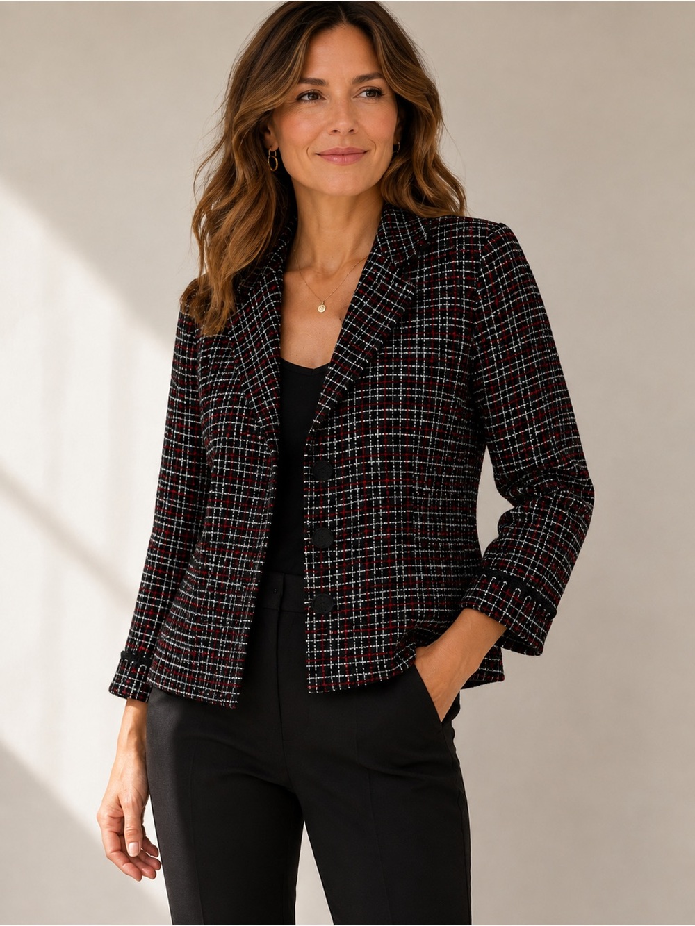 Maggy London  Tweed Blazer Black Red White Size 14